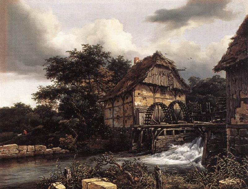 RUISDAEL, Jacob Isaackszon van Two Water Mills and an Open Sluice dfh Sweden oil painting art